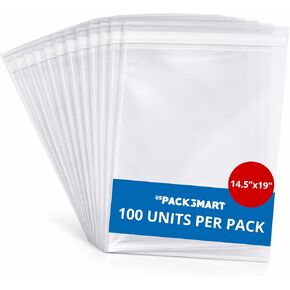 Self Seal Clear Poly Bags 14.5"x19" with Suffocation Warning | Resealable Plastic Bags for Packaging, Shipping & Mailing Clothes, Books & Accessories | Durable Waterproof Packing Bags 100 Pack in Kuwait