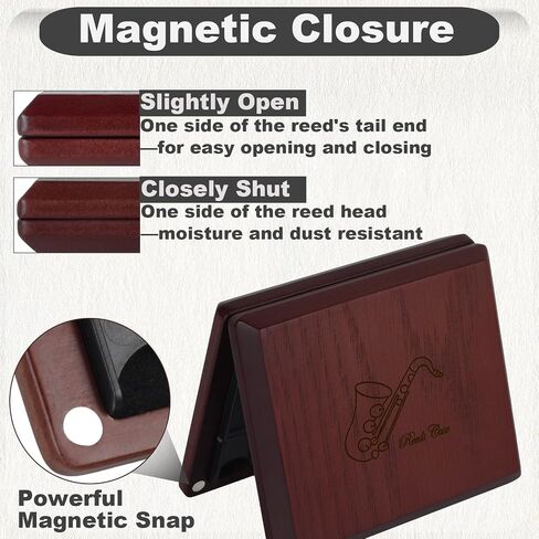 Kmise Wooden Reed Case with Magnetic Closure, Dual-Sided Storage Design, 10 Reed Capacity for Saxophone, Clarinet (Red) in Saudi Arabia