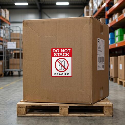 500 PCS Do Not Stack Labels 4 x 3 Inches Vinyl Fragile Stickers | Waterproof Tear Resistant Label for Shipping Moving Packing Strong Adhesive Sticker in Kuwait