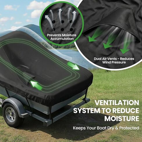 Heavy Duty 1200D Boat Cover for 17-19 FT V-Hull Boats, Marine Grade Trailerable Boat Cover with Adjustable Straps, UV Resistant Tear-Resistant Cover(Black) in Kuwait