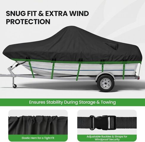 Heavy Duty 1200D Boat Cover for 17-19 FT V-Hull Boats, Marine Grade Trailerable Boat Cover with Adjustable Straps, UV Resistant Tear-Resistant Cover(Black) in Kuwait