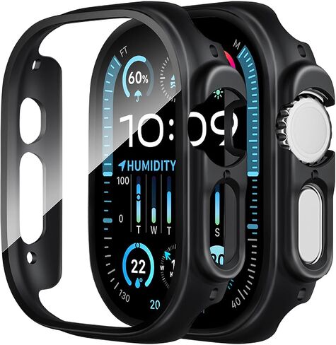 قطعتان من Smiling متوافقة مع Apple Watch SE 3 (2025)/ SE 2/ SE/Series 6/5/4 مقاس 40 ملم مع واقي شاشة من الزجاج المقوى، وحافظة صلبة من البولي كربونات - 1 وردي رملي + 1 أبيض in Kuwait