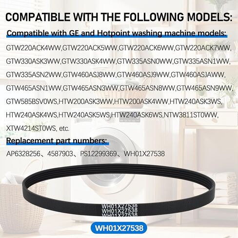 WH01X27538 Washer Drive Belt, Replacement for GE & Hotpoint GTW HTW Series Washers in Kuwait