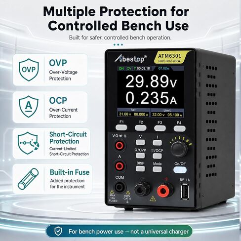 مصدر طاقة تيار مستمر Abestop ATM6301 60V 10A 300W قائمة دعم مصدر الطاقة المتغير إخراج تحرير الموجي مع 4 1/2 أرقام متعددة، اختبار الجهد الحالي 2 في 1 وظيفة in Kuwait