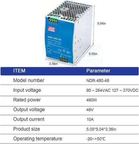 NDR-480-48 480W 48V 10A مصدر طاقة صناعي فردي DIN للسكك الحديدية، UL/TUV/CB/CE، للمعدات الكهروميكانيكية وأتمتة المصانع in Kuwait