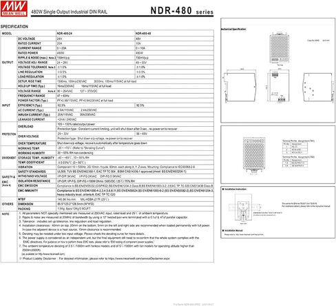 NDR-480-48 480W 48V 10A مصدر طاقة صناعي فردي DIN للسكك الحديدية، UL/TUV/CB/CE، للمعدات الكهروميكانيكية وأتمتة المصانع in Kuwait