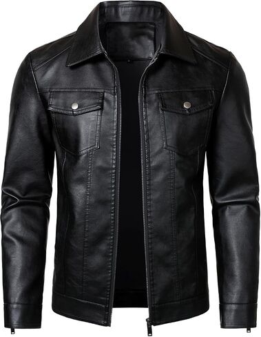 HOOD CREW Mens Leather Jacket Motorcycle Biker Jackets Casual Lightweight Faux Leather Outwear in Saudi Arabia