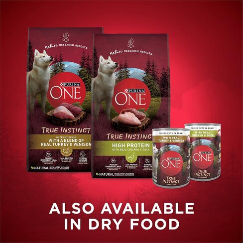 Purina ONE True Instinct Tender Cuts in Gravy with Real Turkey and Venison, and with Real Chicken and Duck High Protein Wet Dog Food Variety Pack - (Pack of 6) 13 Oz. Cans in Kuwait
