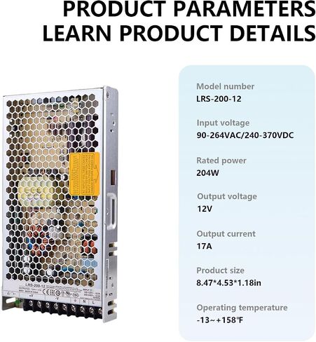 LRS-200-12 12V 17A 200W مصدر طاقة صناعي مع إدخال 85-264VAC، وحماية من التحميل الزائد لأنظمة التشغيل الآلي والمعدات الإلكترونية in Kuwait