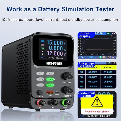 NICE-POWER DC مزود طاقة متغير 30V 10A، 300W 5 أرقام TFT عرض 0.01mA 0.1mV مزدوج منحنى مقعد إمدادات الطاقة OCP / OVP وظيفة التخزين إمدادات الطاقة مناسبة لحساب استهلاك الطاقة in Kuwait