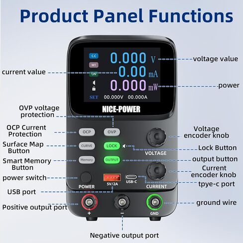 NICE-POWER DC مزود طاقة متغير 30V 10A، 300W 5 أرقام TFT عرض 0.01mA 0.1mV مزدوج منحنى مقعد إمدادات الطاقة OCP / OVP وظيفة التخزين إمدادات الطاقة مناسبة لحساب استهلاك الطاقة in Kuwait