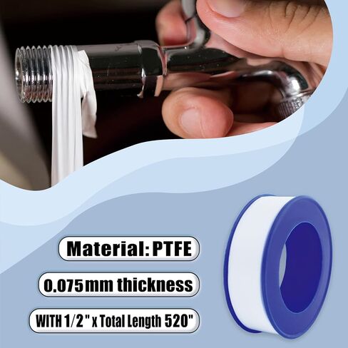 شريط سباكين ممتاز من ALLICAVER 4 بكرات، شريط تفلون 1/2 بوصة × 520 بوصة، شريط ختم خيط PTFE، مانع تسرب خيط عالي الكثافة، لرأس الدش، أنابيب المياه، ملحقات السباكة DIY تأتي مع سباكين قنب in Kuwait
