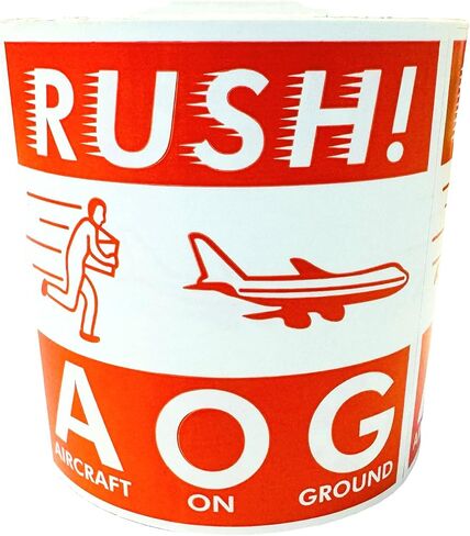 Labels and More Rush! AOG 4x4 Aircraft on Ground Air Specialty D.O.T. Labels for Pallets, Shipping and Moving Permanent Adhesive Stickers (1 Roll, 500 Labels) in Kuwait