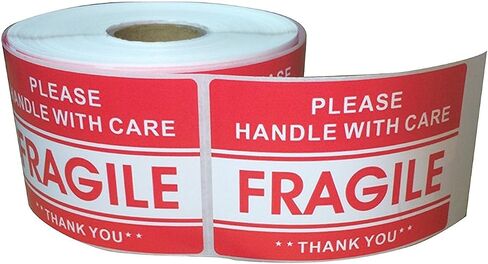 Red Fragile Warning Stickers for Safe Shipping Packing of Goods with Clear Large Font Text and Strong Adhesive Backside | 1 Roll 500 Labels 2 x 3 (500) in Kuwait