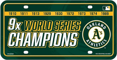 Team Sports America Oakland Athletics 9-Time World Series Champions Metal License Plate, 6x12 Inch, Officially Licensed in Kuwait