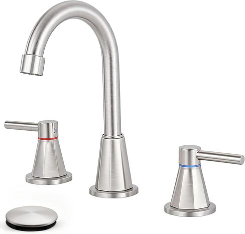 8 Inch Pull Down Bathroom Faucet 3 Hole,Black Bathroom Sink Faucet | Stainless Steel,Pull Down Sprayer,3 hole Widespread,with Pop-up Drain,Water Supply Hoses,Two Water Flow Modes, Black in Kuwait