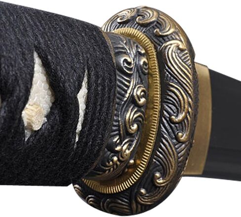 HMS Samurai Wakizashi Sword, Functional, Hand Forged, 1045 Carbon Steel, Heat Tempered, Full Tang, Sharp, Warrior Tsuba, Black Wooden Scabbard in Kuwait