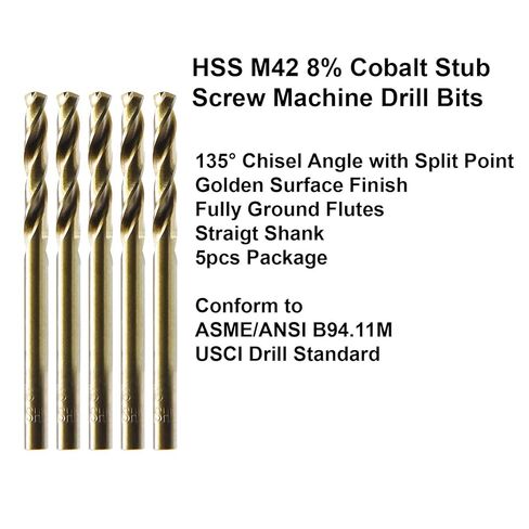 MAXTOOL 11/32 بوصة 5 قطع متطابقة من رؤوس الكوبالت اللولبية HSS M42 لقم الثقب القصيرة تدريبات قصيرة ساق مستقيمة ذهبية مطحونة بالكامل؛ SMF42G10R22E5 in Kuwait