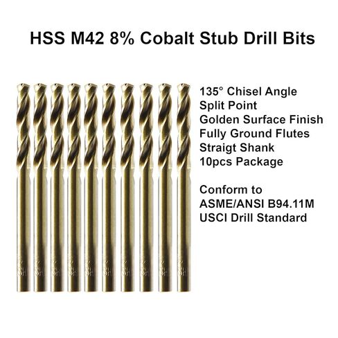 MAXTOOL 9/32 بوصة 10 قطع متطابقة من رؤوس الكوبالت اللولبية HSS M42 لقم الثقب القصيرة تدريبات قصيرة ساق مستقيمة ذهبية مطحونة بالكامل؛ SMF42G10R18E10 in Kuwait