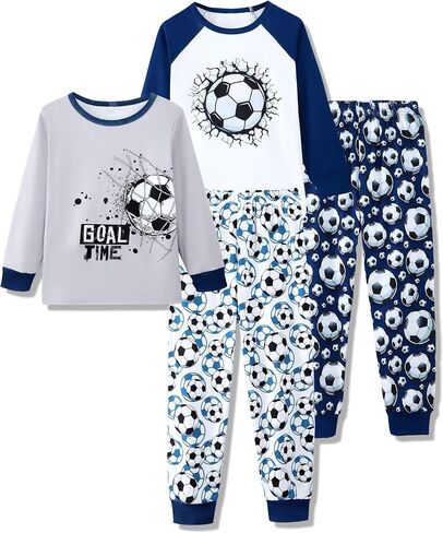Mikrdoo Boys Pajamas 4 قطع مجموعة الأكمام الطويلة سقوط التمدد والملابس الناعمة للنوم للأطفال 2-12 سنوات in Kuwait