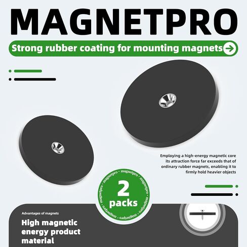 Magnetpro قطعتان من مغناطيسات التثبيت القوية المطلية بالمطاط مع فتحة غاطسة، مضادة للخدش ومضادة للتآكل، قوة لاصقة تزيد عن 65 رطل، بما في ذلك البراغي والمثبتات والأشرطة مزدوجة الجوانب in Saudi Arabia