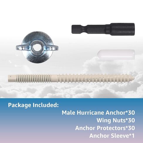 30 Sets 1/4"-20 x 2-1/4" Hurricane Anchor Kit for Fixing Shutter Panels Storm Panels Sliding Glass Doors Plywood - Includes Driving Tool, Male Anchors, Wingnuts & Protectors in Kuwait