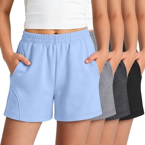 Halfchet 4 Pack Girls Athletic Shorts Teens Tween Casual Elastic Waist Summer Sweat Shorts with Pockets for Kids 5-14 Years in Kuwait