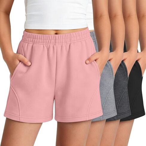 Halfchet 4 Pack Girls Athletic Shorts Teens Tween Casual Elastic Waist Summer Sweat Shorts with Pockets for Kids 5-14 Years in Kuwait