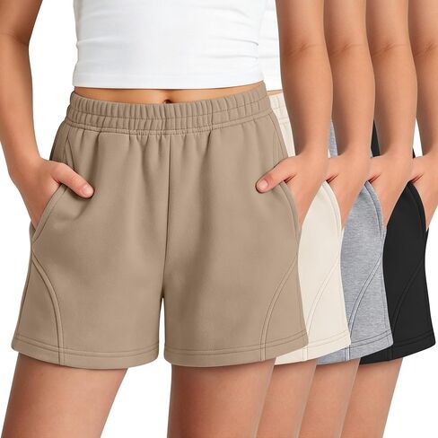 Halfchet 4 Pack Girls Athletic Shorts Teens Tween Casual Elastic Waist Summer Sweat Shorts with Pockets for Kids 5-14 Years in Kuwait