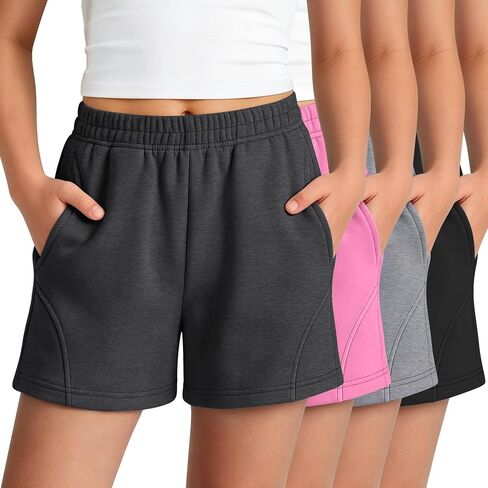 Halfchet 4 Pack Girls Athletic Shorts Teens Tween Casual Elastic Waist Summer Sweat Shorts with Pockets for Kids 5-14 Years in Kuwait