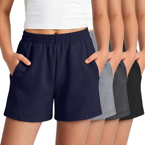 Halfchet 4 Pack Girls Athletic Shorts Teens Tween Casual Elastic Waist Summer Sweat Shorts with Pockets for Kids 5-14 Years in Kuwait