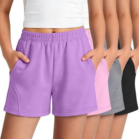 Halfchet 4 Pack Girls Athletic Shorts Teens Tween Casual Elastic Waist Summer Sweat Shorts with Pockets for Kids 5-14 Years in Kuwait