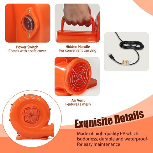 520W Air Blower for Bounce House and Water Slide, Inflatable Blower with Floor Drying Nozzle and 12.5FT Long Cord for Bouncy Castle, Water Slide 120V 60HZ in Kuwait