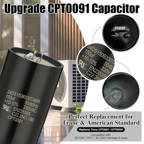 CPT0091 مكثف البدء 135-162 μF 330V - متوافق مع Trane & American Standard HVAC - استبدال مكثف بدء تشغيل المحرك الدائري لـ CPT00091، CPT0091A، CPT0091B in Kuwait