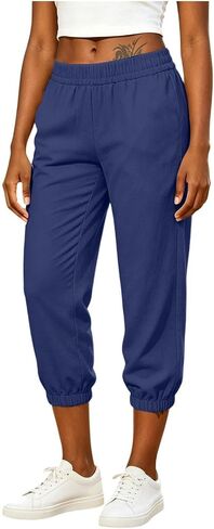 Women's High Waisted Capri Joggers Elastic Waist Casual Cropped Sweatpants Lightweight Lounge Pants Summer in Kuwait