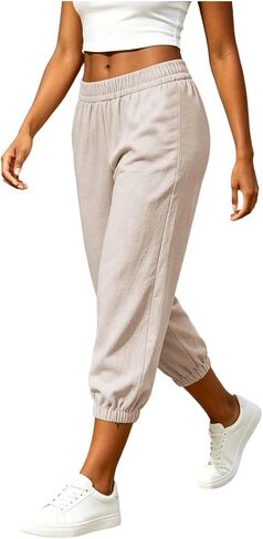 Women's High Waisted Capri Joggers Elastic Waist Casual Cropped Sweatpants Lightweight Lounge Pants Summer in Kuwait