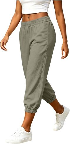 Women's High Waisted Capri Joggers Elastic Waist Casual Cropped Sweatpants Lightweight Lounge Pants Summer in Kuwait