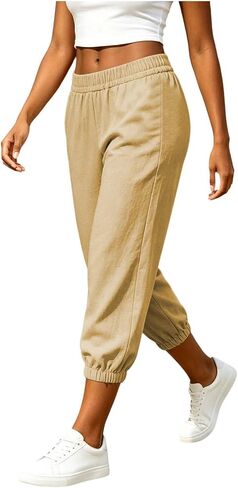 Women's High Waisted Capri Joggers Elastic Waist Casual Cropped Sweatpants Lightweight Lounge Pants Summer in Kuwait