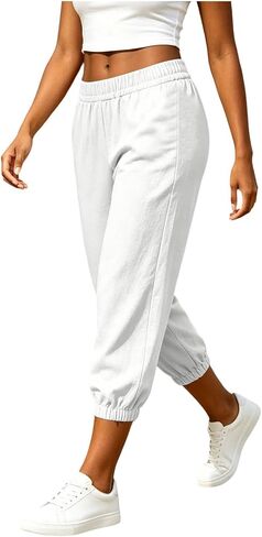 Women's High Waisted Capri Joggers Elastic Waist Casual Cropped Sweatpants Lightweight Lounge Pants Summer in Kuwait