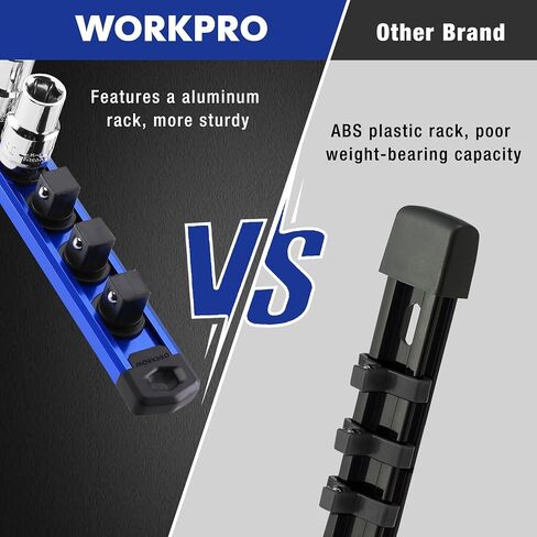 WORKPRO Magnetic Socket Organizer, 3/8-Inch Drive Aluminum Alloy Socket Rail, Heavy Duty Socket Holder, Socket Rack Kit 3/8-Inch x 10 Clips (Blue) in Saudi Arabia
