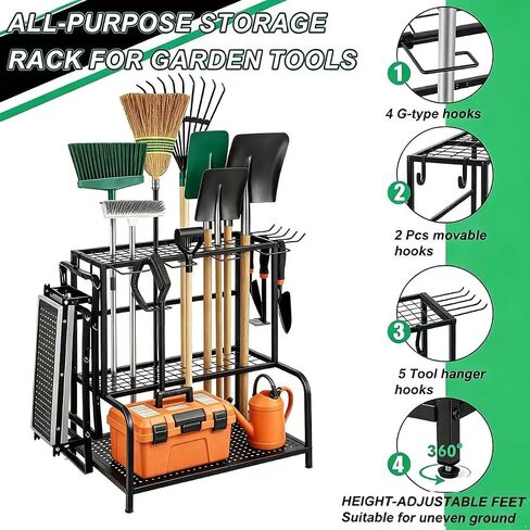 3 Tier Garden Tool Organizer, Yard Tool Tower Rack for Garage Organization and Storage, Metal Yard Tools Storage up to 55+ Tools, Heavy Duty Steel Garden Tool Stand for Shed, Outdoor, Black in Kuwait