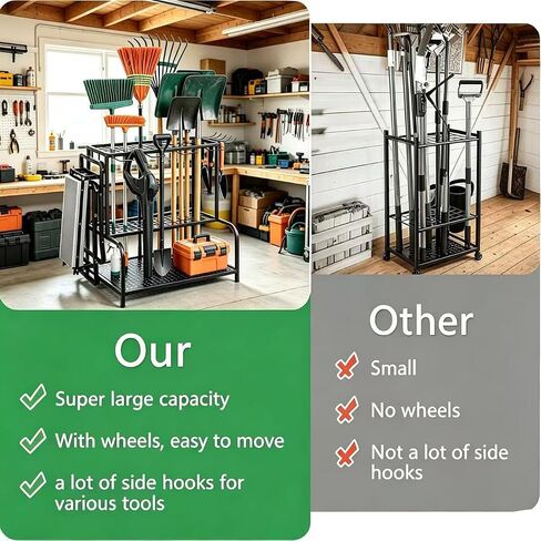 3 Tier Garden Tool Organizer, Yard Tool Tower Rack for Garage Organization and Storage, Metal Yard Tools Storage up to 55+ Tools, Heavy Duty Steel Garden Tool Stand for Shed, Outdoor, Black in Kuwait