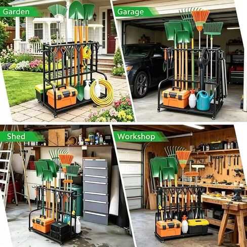 3 Tier Garden Tool Organizer, Yard Tool Tower Rack for Garage Organization and Storage, Metal Yard Tools Storage up to 55+ Tools, Heavy Duty Steel Garden Tool Stand for Shed, Outdoor, Black in Kuwait