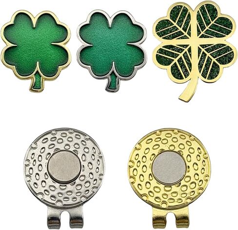 Golf Marker Hat Clip Set, Include 2 Hat Clip & 3 Ball Markers, Four-Leaf Clover Designs,Golf Accessories and Gifts for Women Men (Gold, Silver) in Kuwait