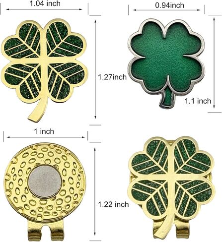 Golf Marker Hat Clip Set, Include 2 Hat Clip & 3 Ball Markers, Four-Leaf Clover Designs,Golf Accessories and Gifts for Women Men (Gold, Silver) in Kuwait