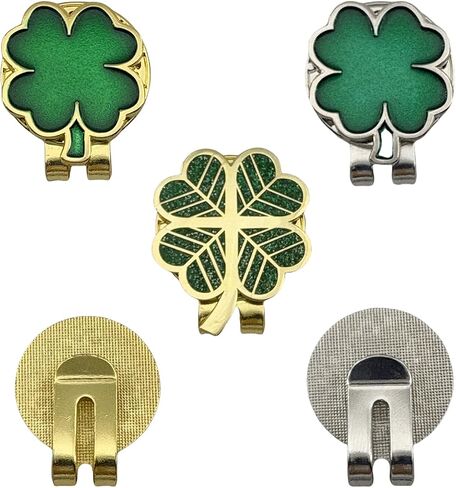 Golf Marker Hat Clip Set, Include 2 Hat Clip & 3 Ball Markers, Four-Leaf Clover Designs,Golf Accessories and Gifts for Women Men (Gold, Silver) in Kuwait