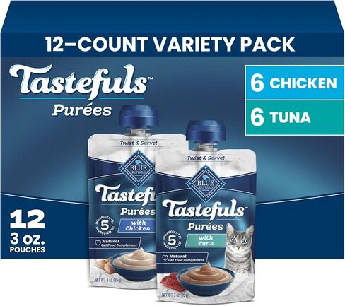 مكمل غذائي طبيعي للقطط البالغة من Blue Buffalo Tastefuls Purées مع 5 مكونات فقط، ولحم البقر، وحقيبة قابلة للإغلاق بحجم 3 أوقية، عبوة متعددة 12 قطعة in Kuwait