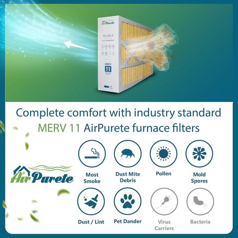 فلتر هواء AirPurete 16x20x5 MERV 11، بديل لـ M0-1056، مرشحات فرن HVAC مطوية لـ Amana، Broan، Carrier والمزيد (الحجم الفعلي: 15-3/8" x 21-7/8" x 5-1/4") | حزمة من 1 in Kuwait