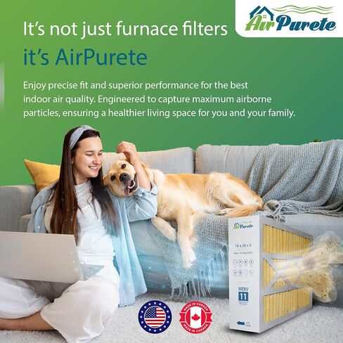 فلتر هواء AirPurete 16x20x5 MERV 11، بديل لـ M0-1056، مرشحات فرن HVAC مطوية لـ Amana، Broan، Carrier والمزيد (الحجم الفعلي: 15-3/8" x 21-7/8" x 5-1/4") | حزمة من 1 in Kuwait