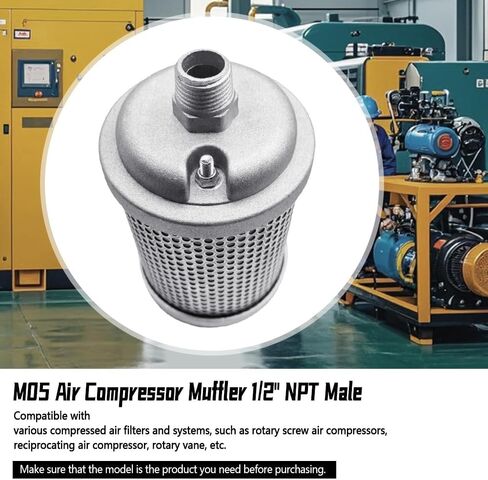 M05 Air Compressor Muffler, 1/2" NPT Male, Single Chamber 145 PSI, Fits for Compressor Dryer Compressed Air Equipment and Systems in Kuwait